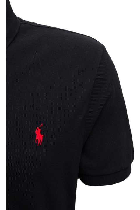 Polo Ralph Lauren Black Cotton Polo Shirt With Logo - Blue