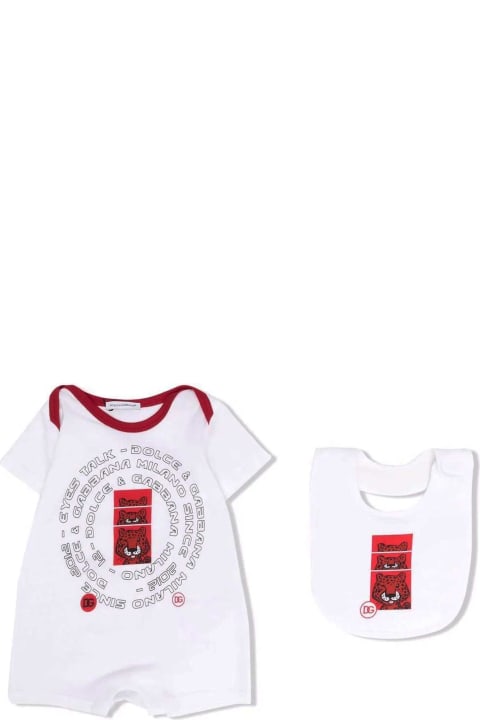 Dolce & Gabbana White And Red Set With Romper And Bib Dolce&gabbana Kids - Panna
