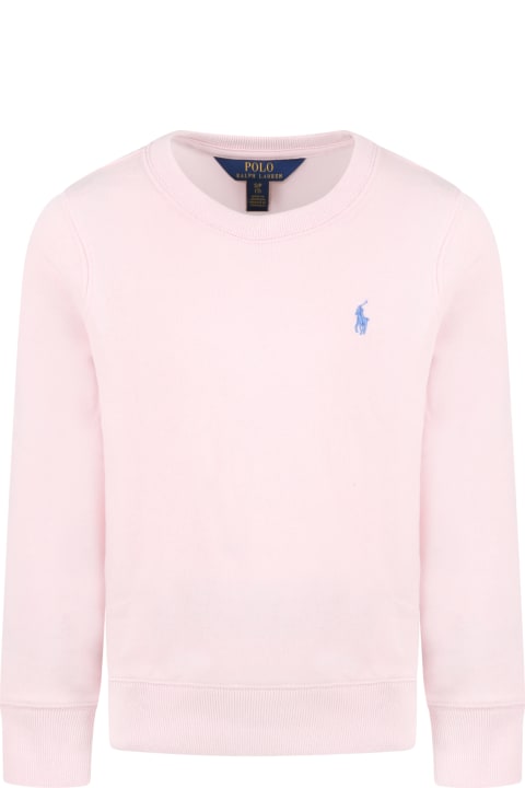 Ralph Lauren Pink Sweatshirt For Girl With Pony Logo - Denim