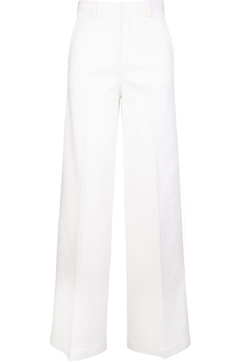White Stretch Cotton Gabardine Trousers