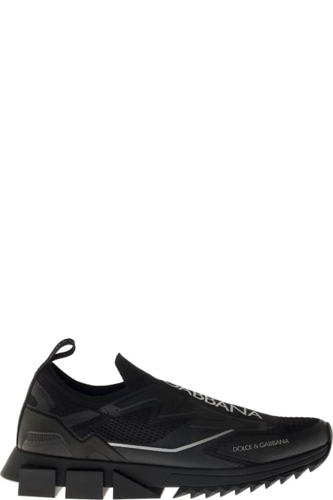 Dolce & Gabbana Black Rubber And Mesh Sneakers With Logo - Brown