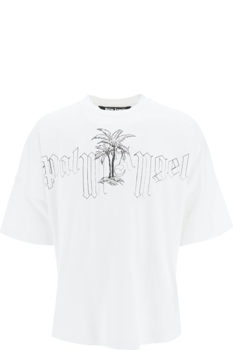 Palm Angels Oversized T-shirt With Seasonal Logo - Ecru
