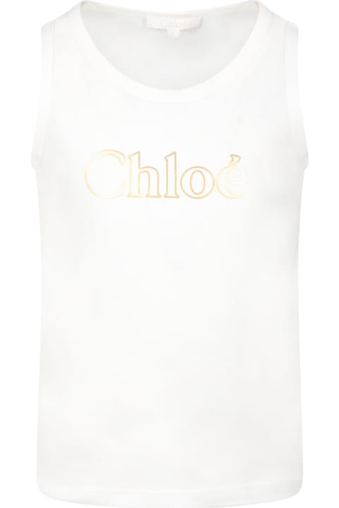 Chloé White Tank Top For Girl With Logo - Ivory