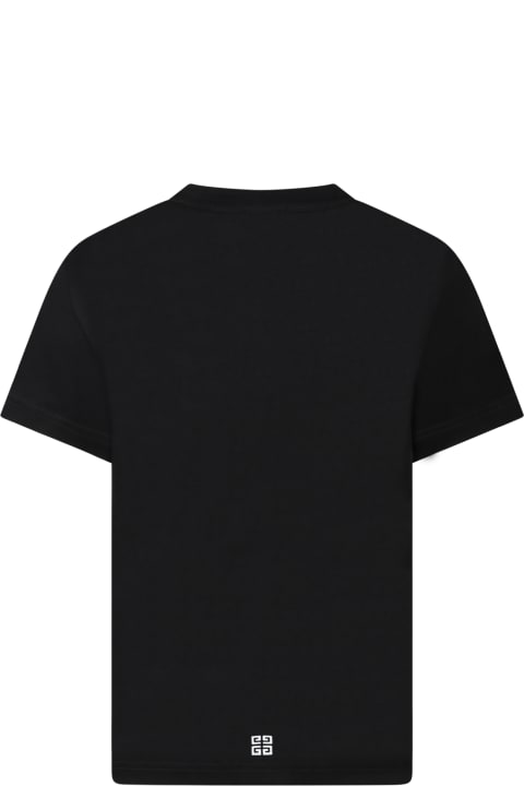 Black T-shirt For Boy With White And Gray Logo