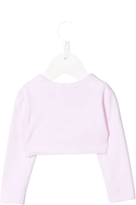 Monnalisa Pink Cropped  Viscose Blend  Cardigan  With Logo - Panna