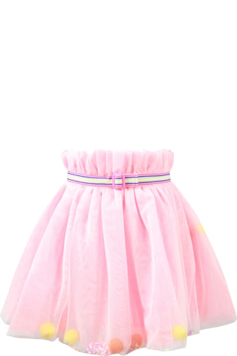 Fuchsia Skirt For Girl With Pompoms And Confetti