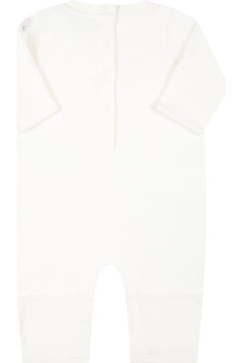 Moncler Ivory Jumpsuit For Babykids With Embroidered Logo - Red