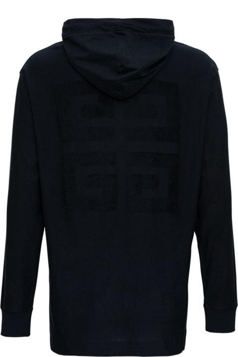 Black Oversize Cotton Hoodie With Logo Print