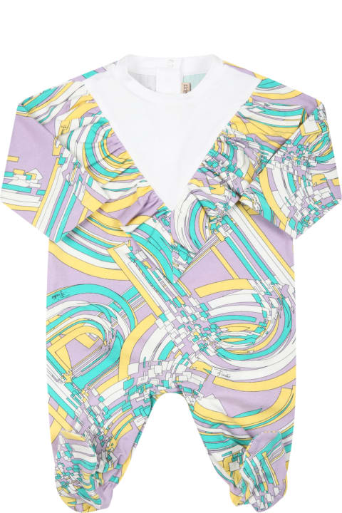 Emilio Pucci Lilac Set For Baby Girl With Iconic Print - White