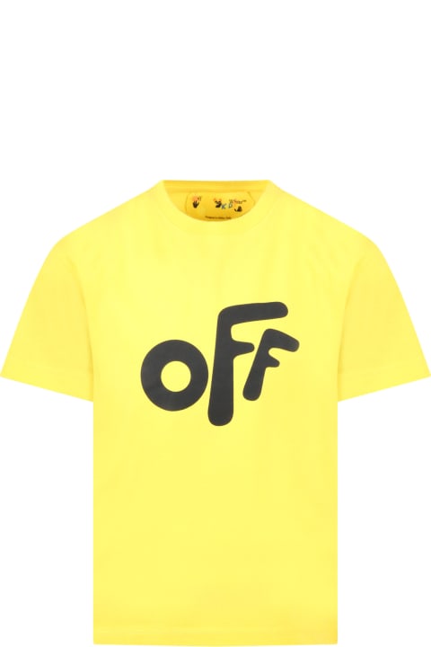 Off-White Yellow T-shirt For Boy With Black Logo - Nero