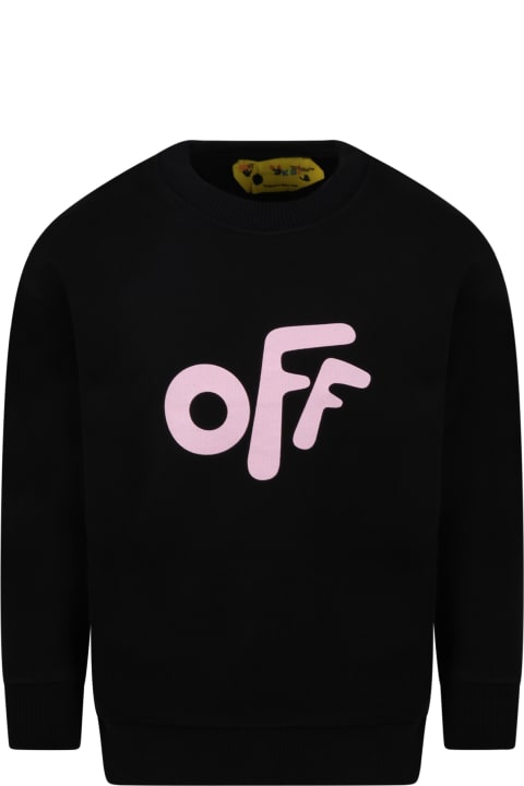Off-White Black Sweatshirt For Girl With Pink Logo - Multicolor