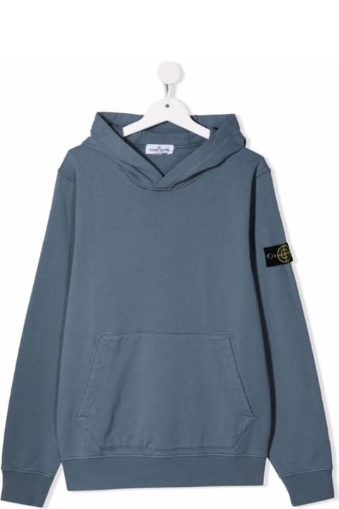 Light Blue Cotton Hoodie With Logo
