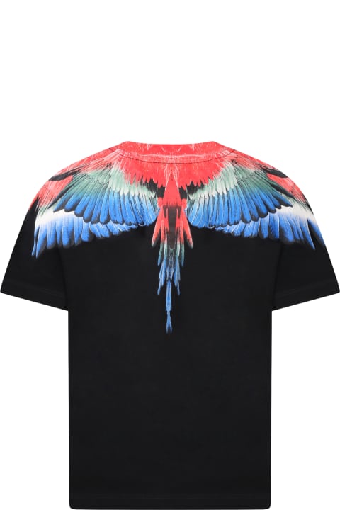 Marcelo Burlon Black T-shirt For Boy With Iconic Red And Blue Wings - Nero e Arancione