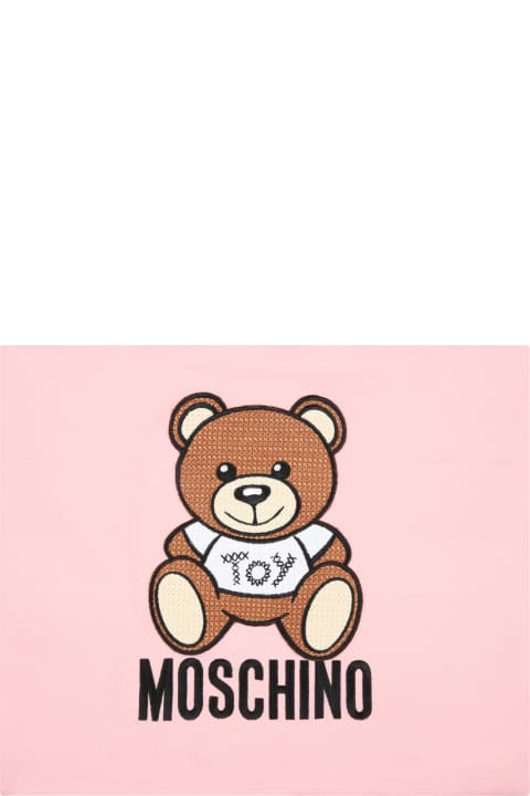 Moschino Pink Blanket For Baby Girl With Teddy Bear - Grey