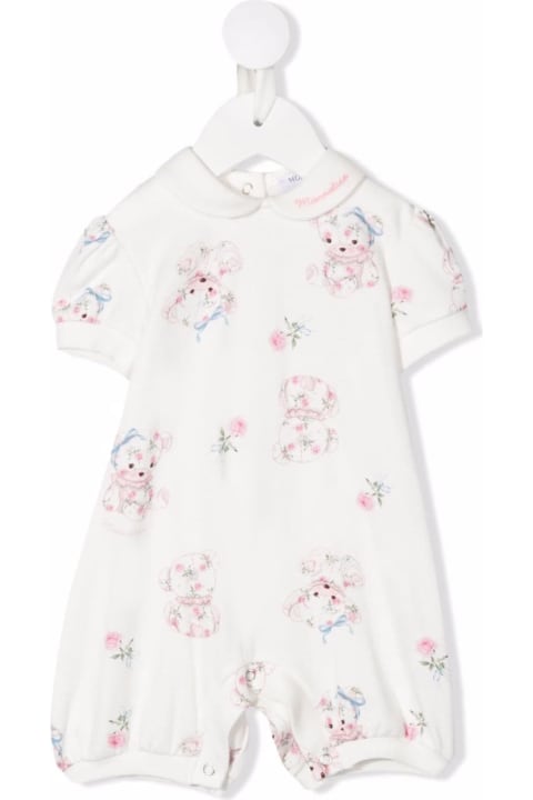 Cotton Romper With Teddy Bear Allover Print