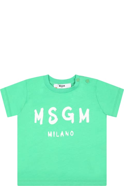 MSGM Green T-shirt For Baby Kids With Logo - Light Blue