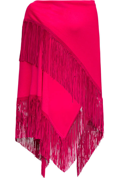Pink Cashmere Cape With Fringes