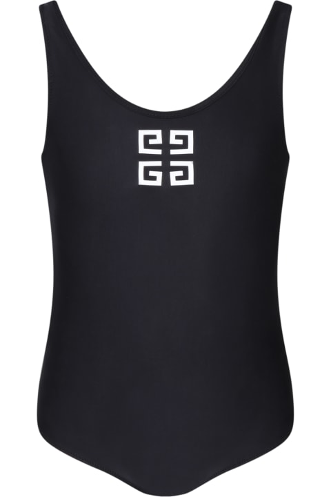 Givenchy Black Swimsuit For Girl With White Logo - Bianco