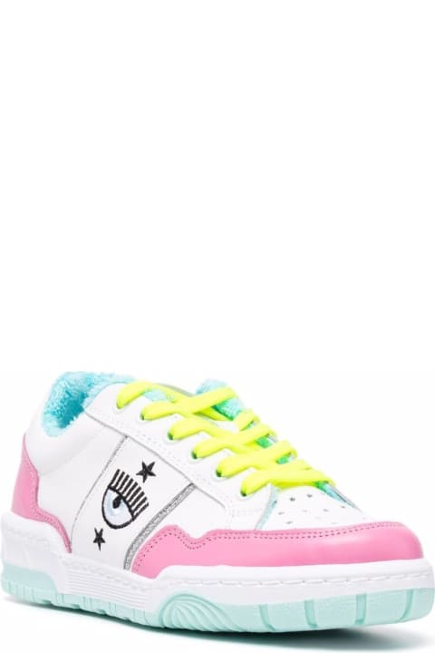 Bicolor Leather Sneakers With Logo Print