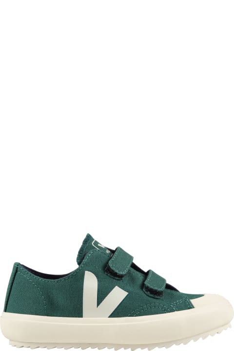 Green Sneakers For Kids With Ivory Logo