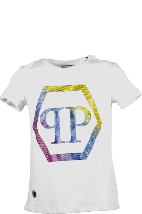 Philipp Plein T-shirt Bianca Crystal Logo In Jersey Di Cotone