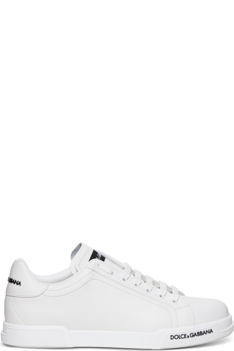 Dolce & Gabbana White Leather Sneakers With Logo - Black