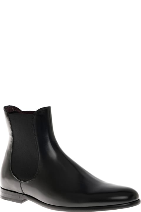 Dolce & Gabbana Brushed Black Leather Ankle Boots - Bianco/nero