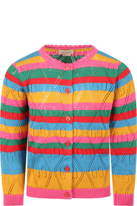Gucci Multicolor Cardigan For Girl With Double Gg - Verde/rosso
