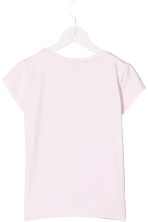 Monnalisa Pink Cotton T-shirt With Rose Print - Bianco/rosso