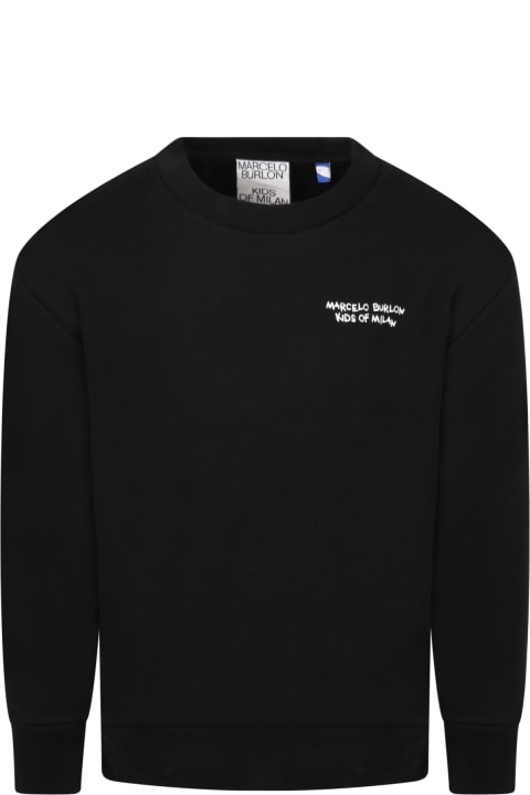 Marcelo Burlon Black Sweatshirt For Kids With White Logo - Bianco