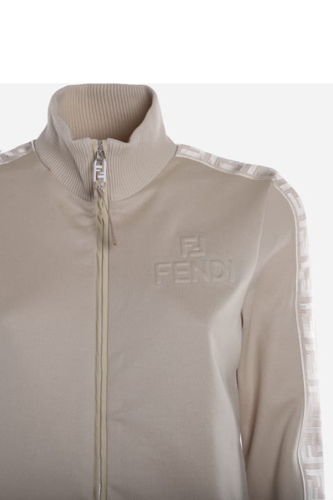 Fendi Cotton Blend Jumpsuit With Side Logo Band With Ff Motif - Black