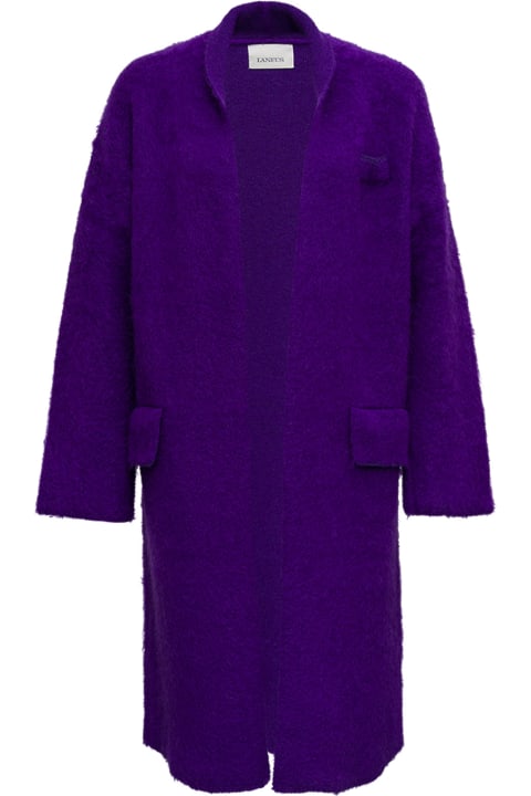 Laneus Wool Blend Purple Long Cardigan - Camel