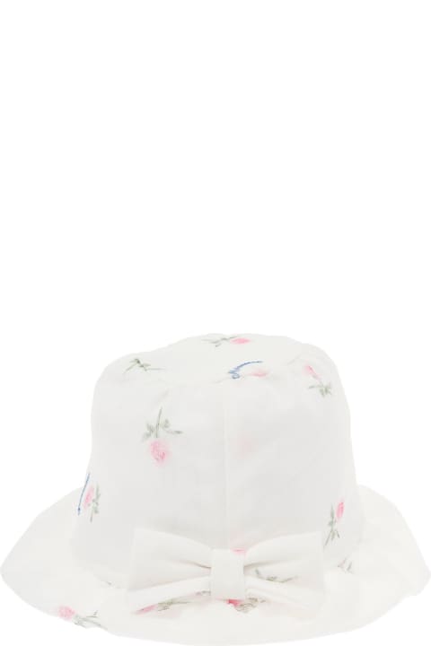 Monnalisa Girl's Floral Print Cotton Cap With Brim And Bow