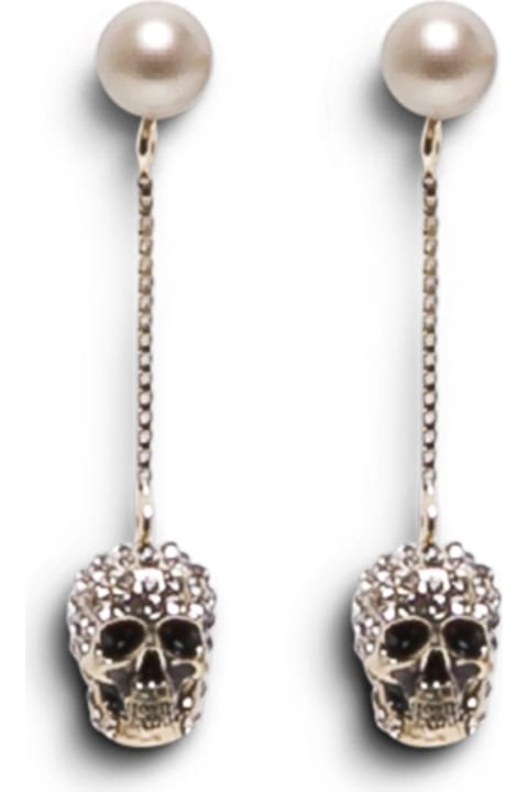 Alexander McQueen Skull Earrings In Brass - Ivory