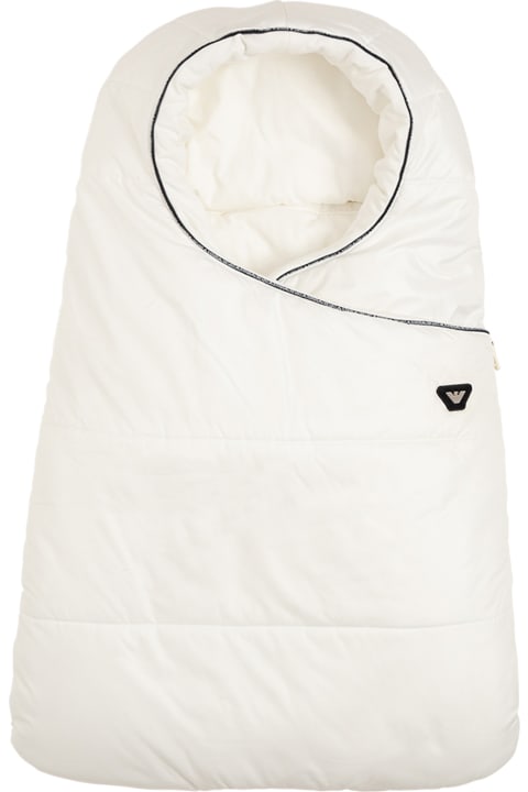Emporio Armani White Nylon  Padded Blanket  With Logo - Blu