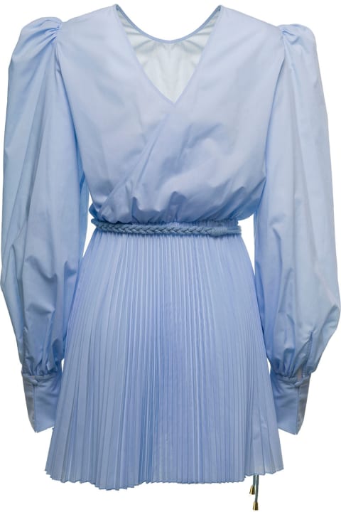Light Blue Pleated Dress With Belt