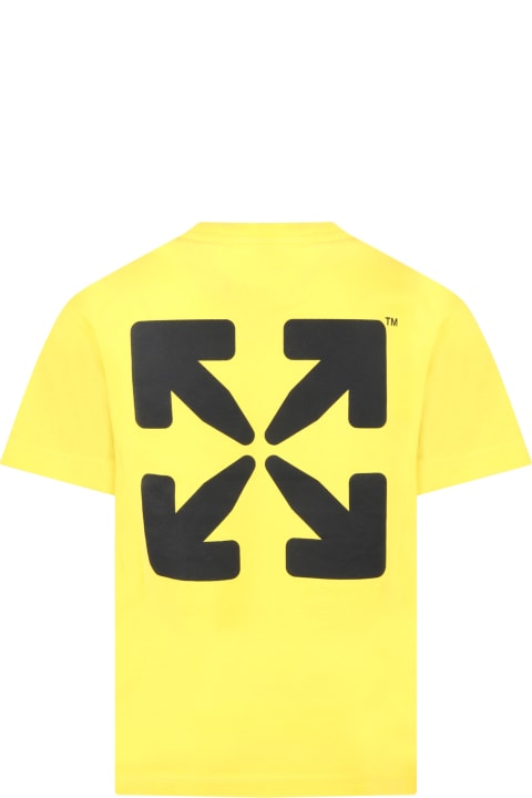Off-White Yellow T-shirt For Boy With Black Logo - Nero e Giallo