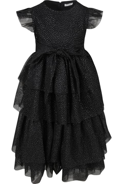 Rykiel Enfant Black Dress For Girl With Polka Dots - Pink
