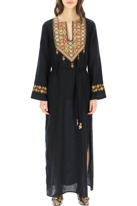 Tory Burch Embroidered Linen Caftan - Perfect black