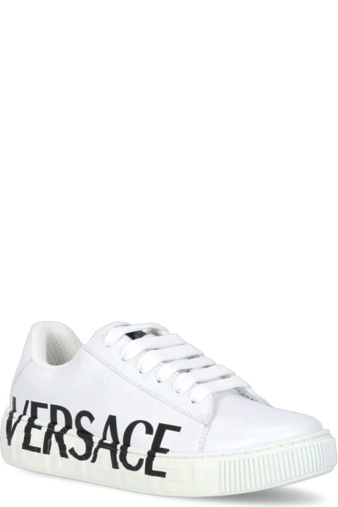 Versace Leather Sneaker With Logo - Bianco e Oro