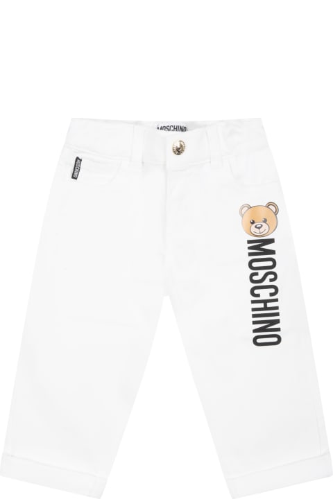 Moschino White Trouser For Baby Boy With Teddy Bear - Bianco