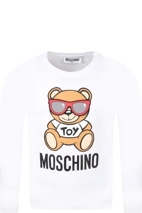 Moschino White T-shirt For Kids With Teddy Bear - Nero