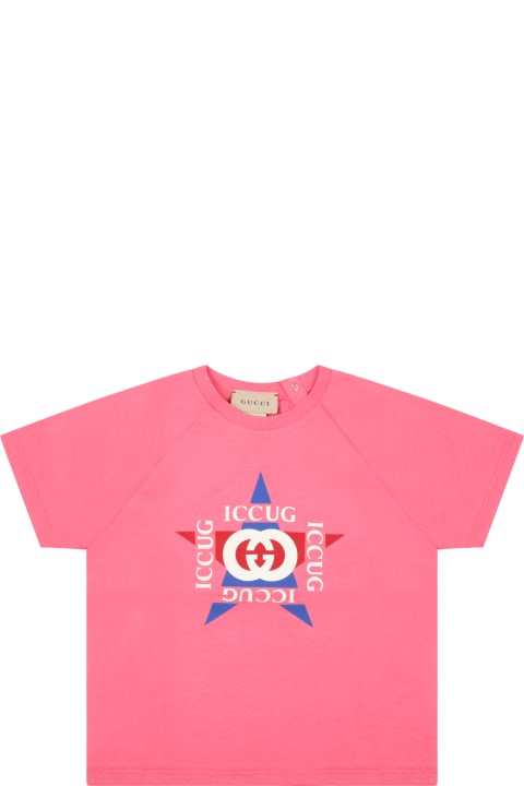 Gucci Pink T-shirt For Baby Girl With Logos - Multicolor