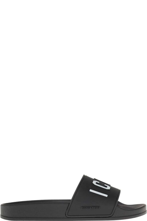 Dsquared2 Black Rubber Slide Sandals With Logo - Dark denim blue