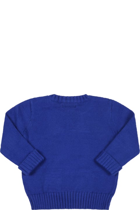 Ralph Lauren Blue Sweater For Baby Boy With Bear - Blue