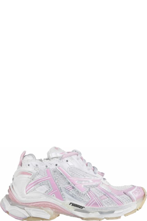 Pink And White Runner Sneakers Destroyed
