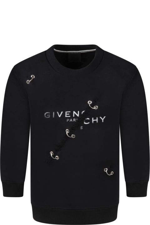 Black Sweatshirt For Boy With Studs And Gray Logo