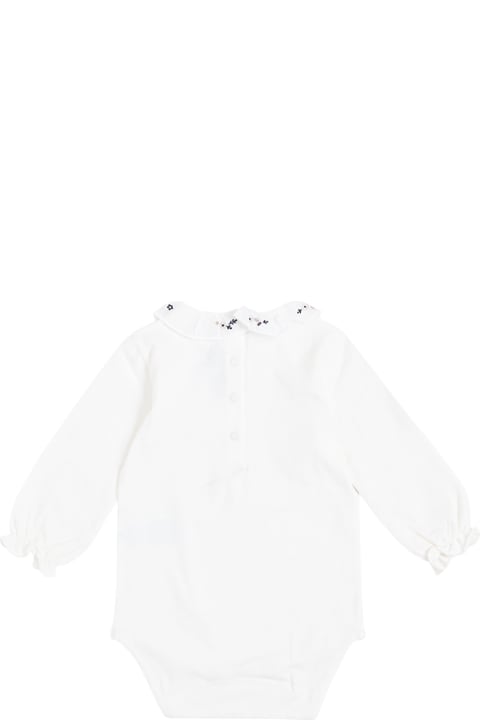 White Cotton Onesie With Embroidered Collar