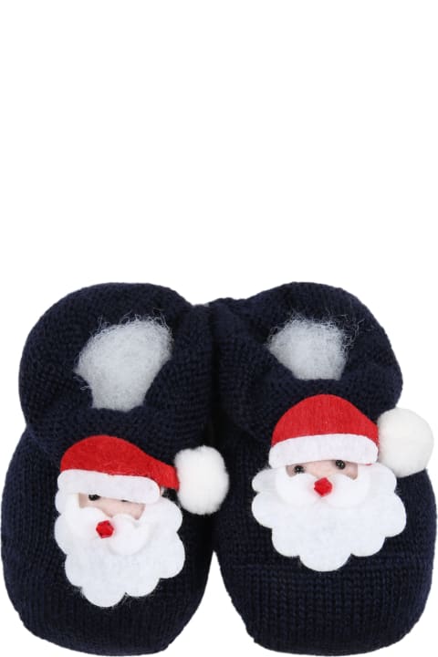 Story loris Blue Baby-bootee For Baby Boy With Santa Claus - White