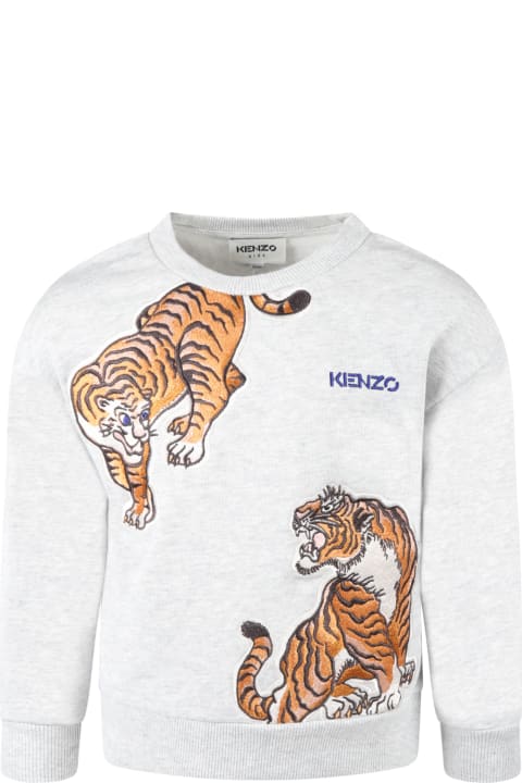 Kenzo Kids Grey Sweatshirt For Boy With Tigers - Blu
